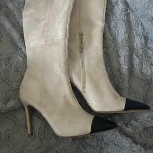 Nine West Cream and Black Heeled Boots